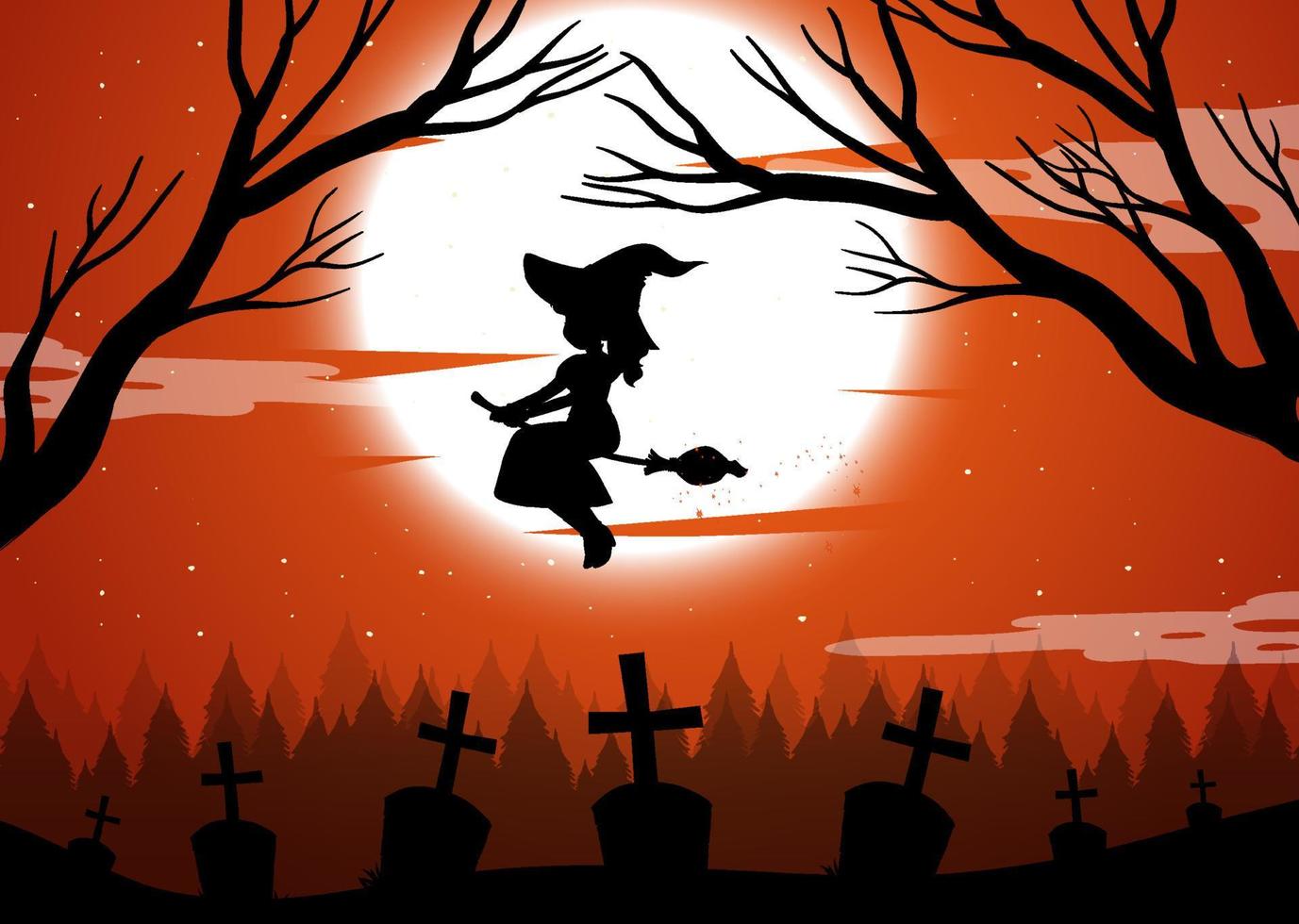 Halloween night background with witch silhouette vector