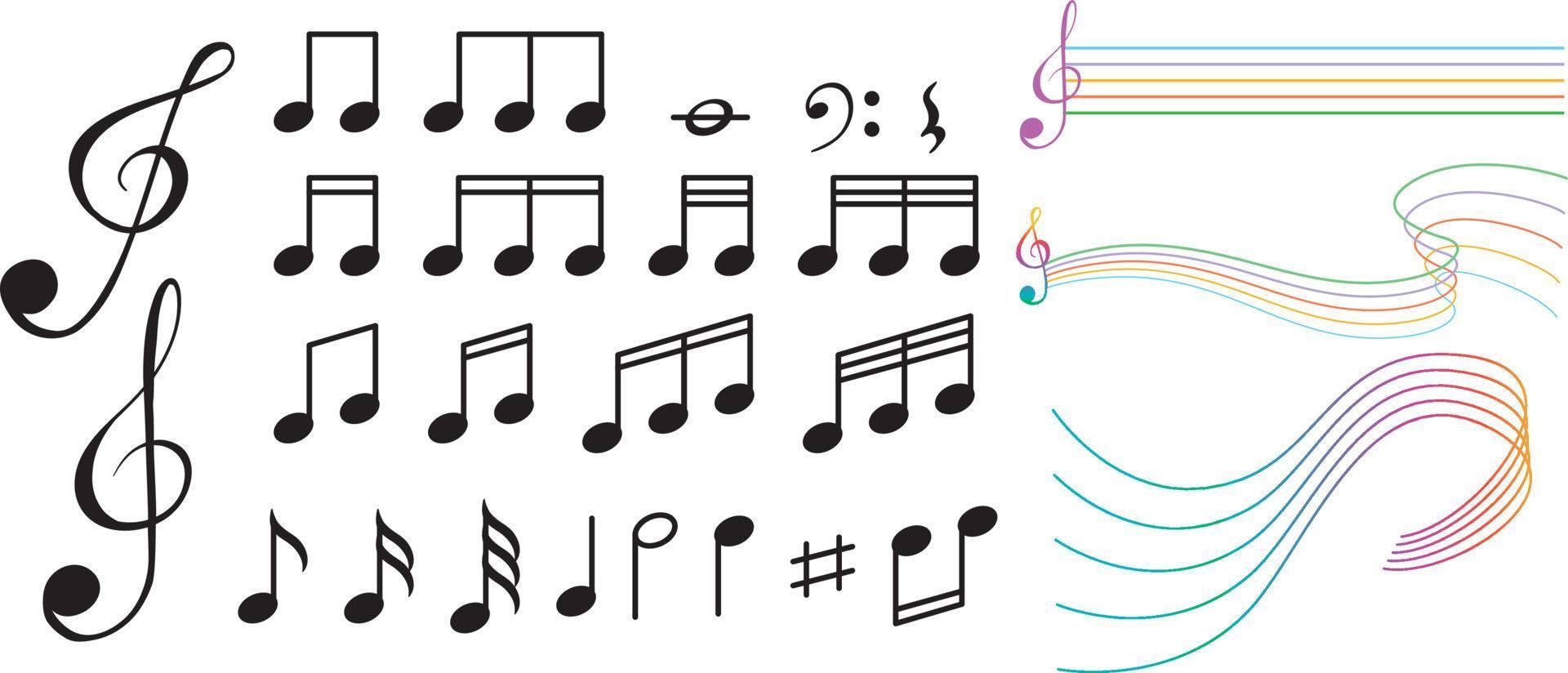 Símbolos musicales con líneas onduladas sobre fondo blanco. vector