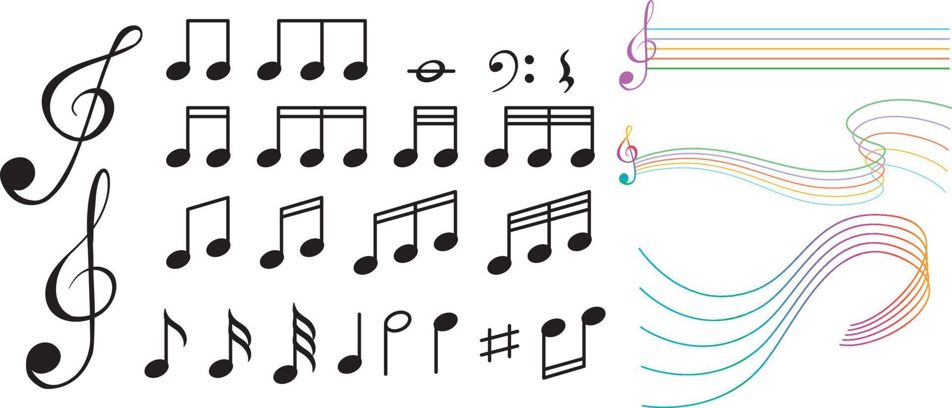 Musical symbols with wave lines on white background vector