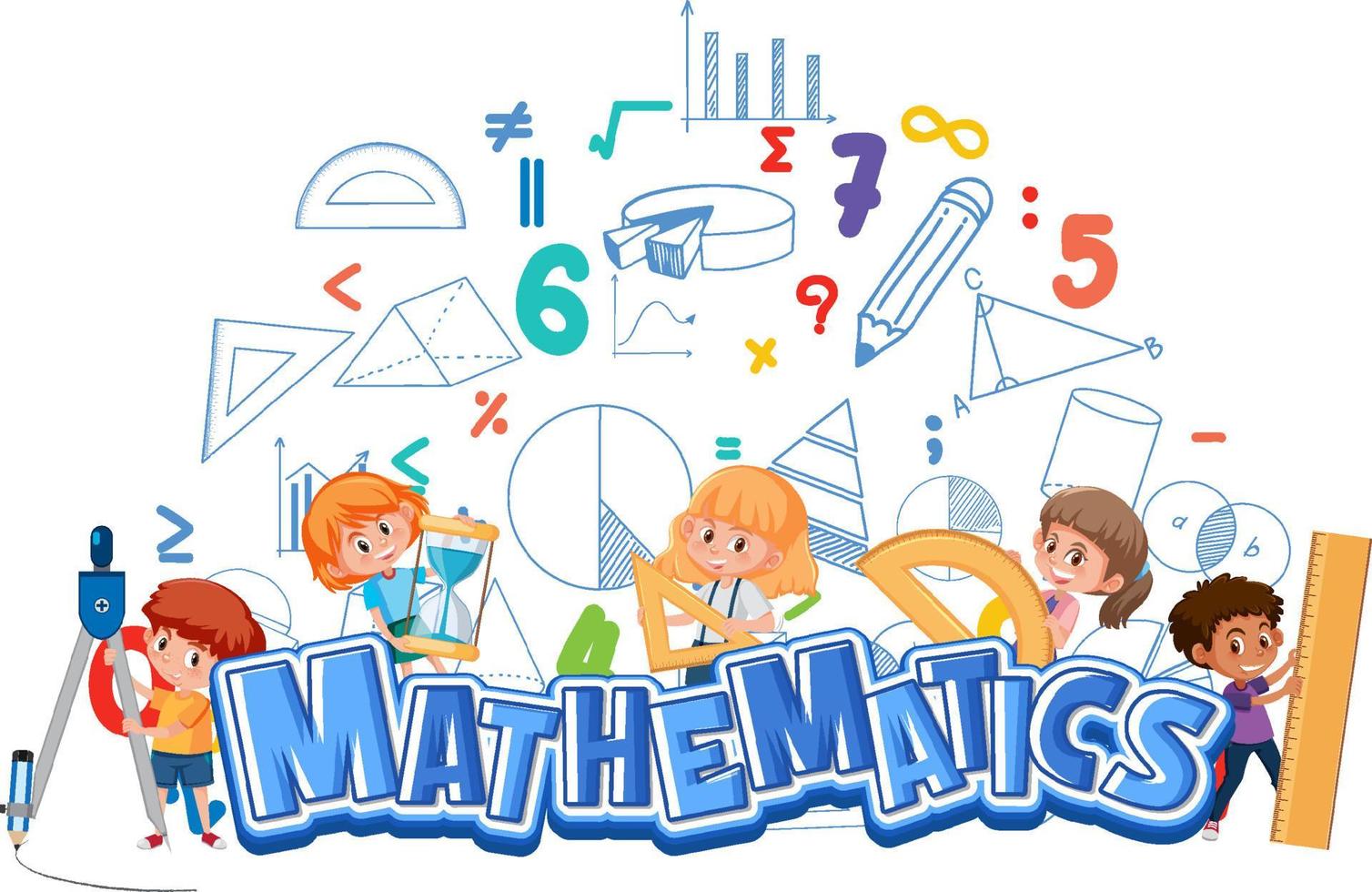 icono de matemáticas con niños y herramientas de matemáticas vector