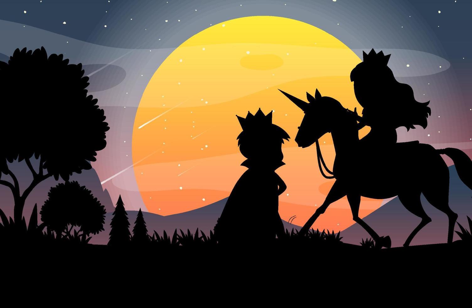 Halloween night background with prince and princess silhouette vector