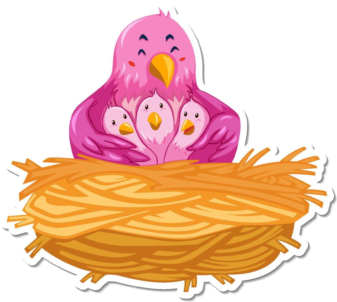 Mother and babies bird in the nest vector
