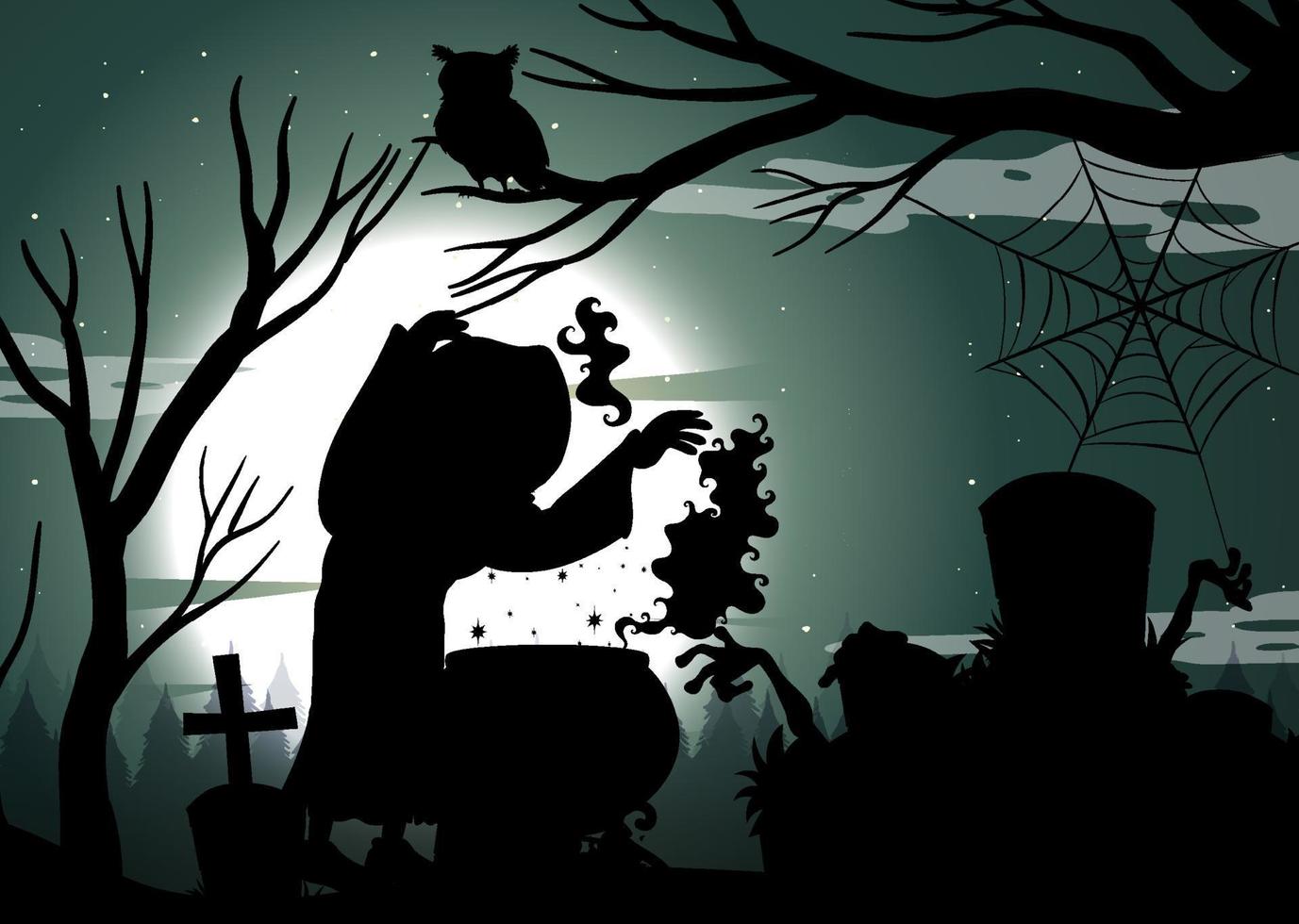 Silhouette wizard with full moon background vector