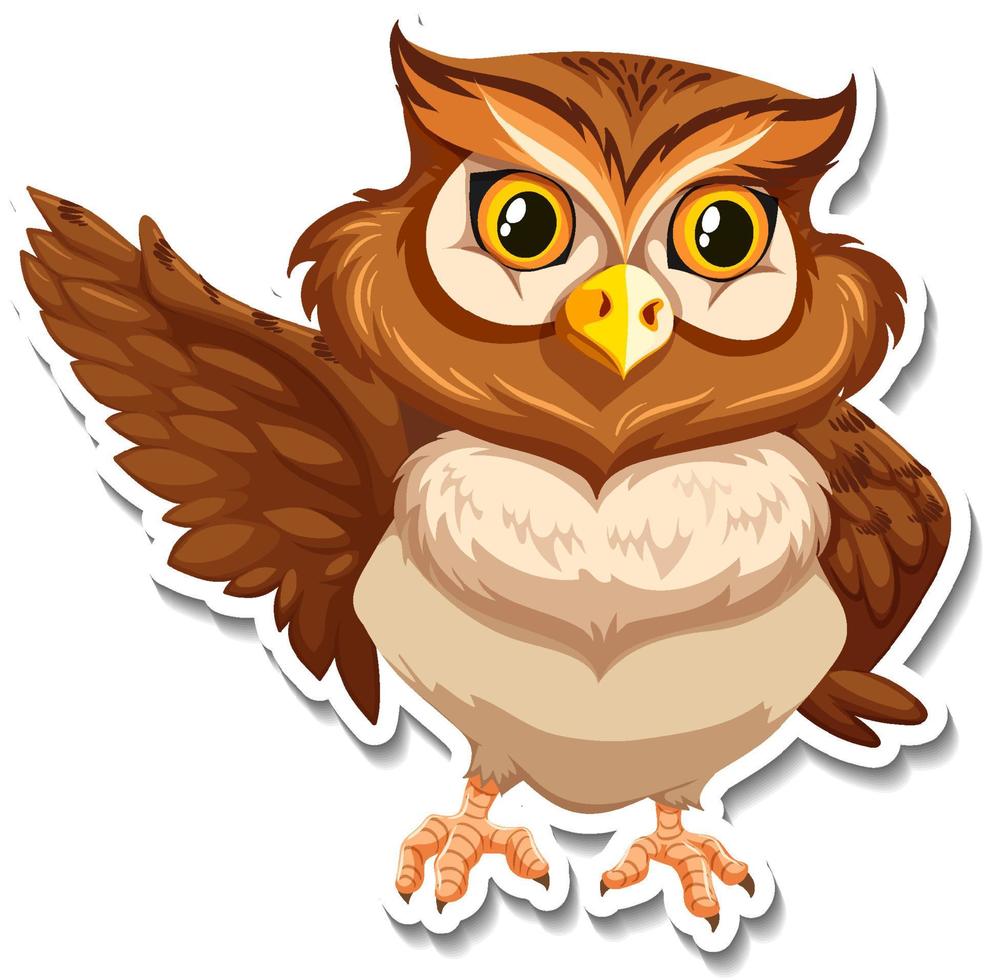 Brown owl bird cartoon character sticker vector