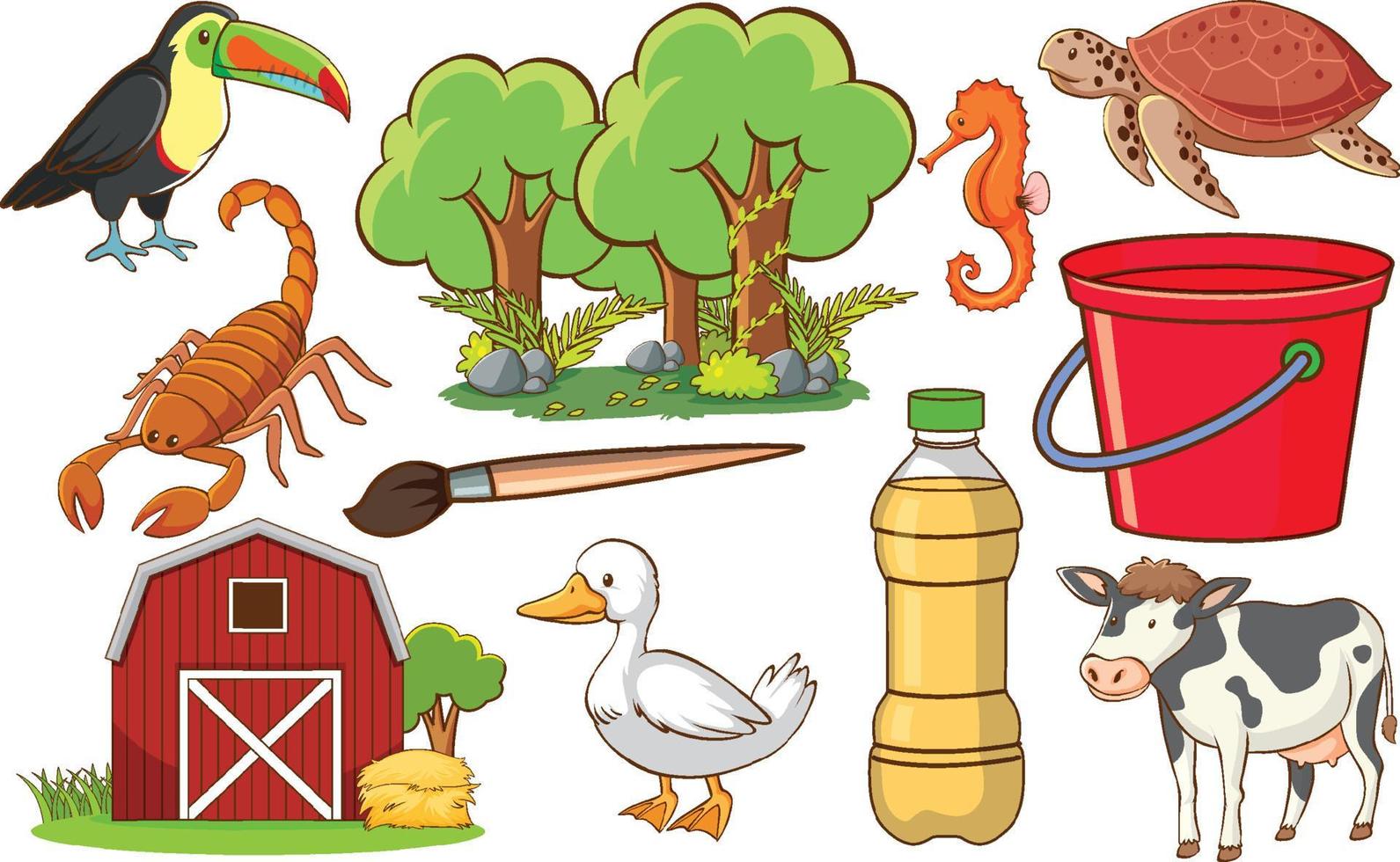 Set of various animals and objects 3741905 Vector Art at Vecteezy