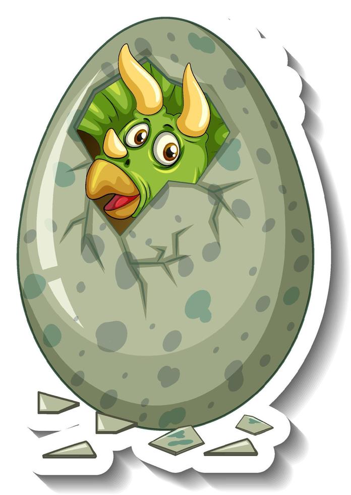 Triceratops dinosaur hatching from an egg cartoon character sticker vector