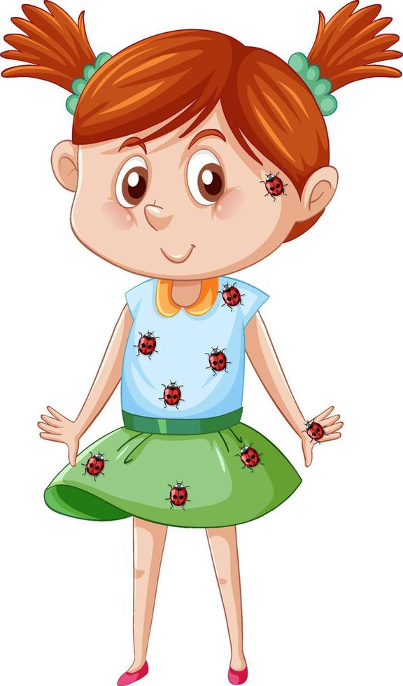 Ladybugs perched on girl's body vector