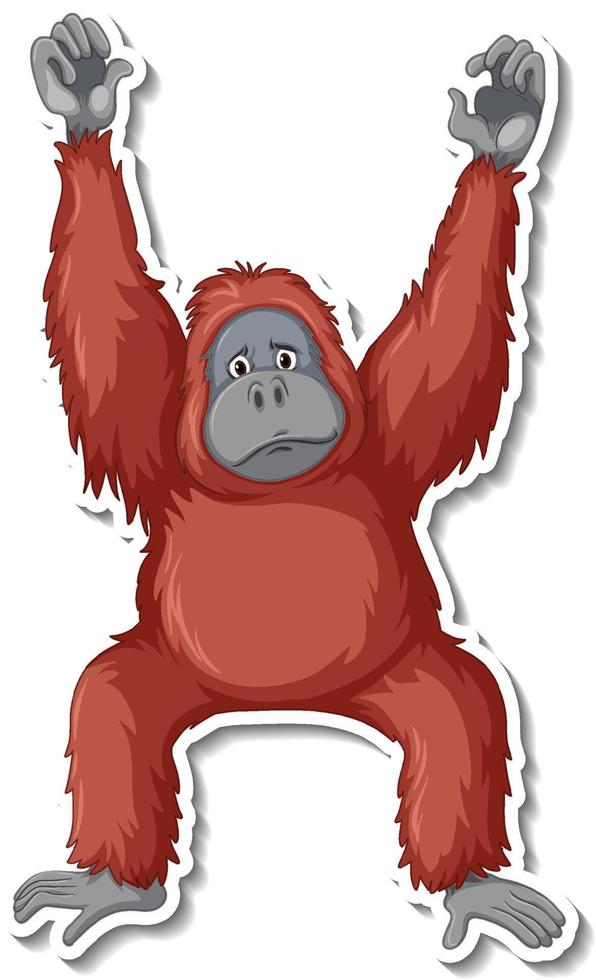pegatina de dibujos animados de animales orangután triste vector