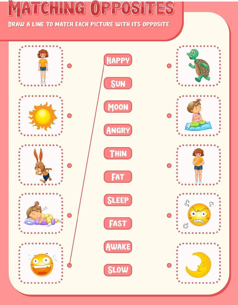 Matching words to pictures worksheet template vector