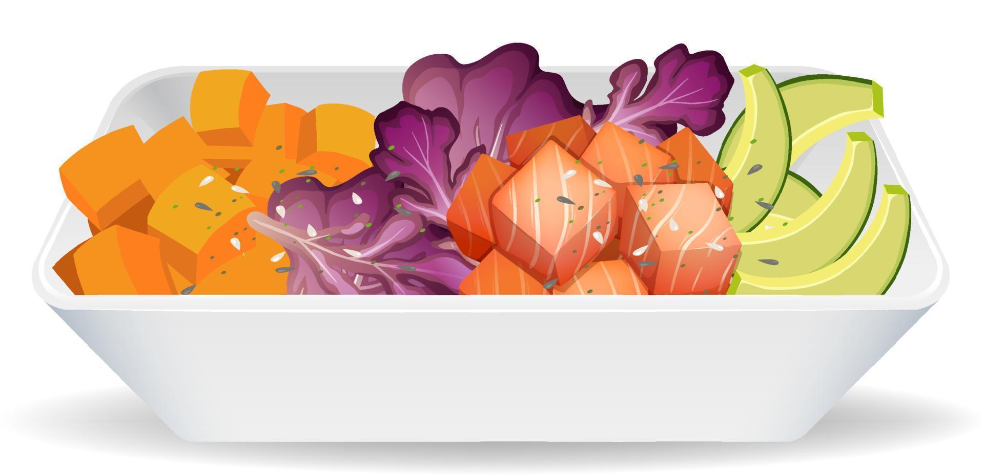 Salmon salad bowl on white background vector