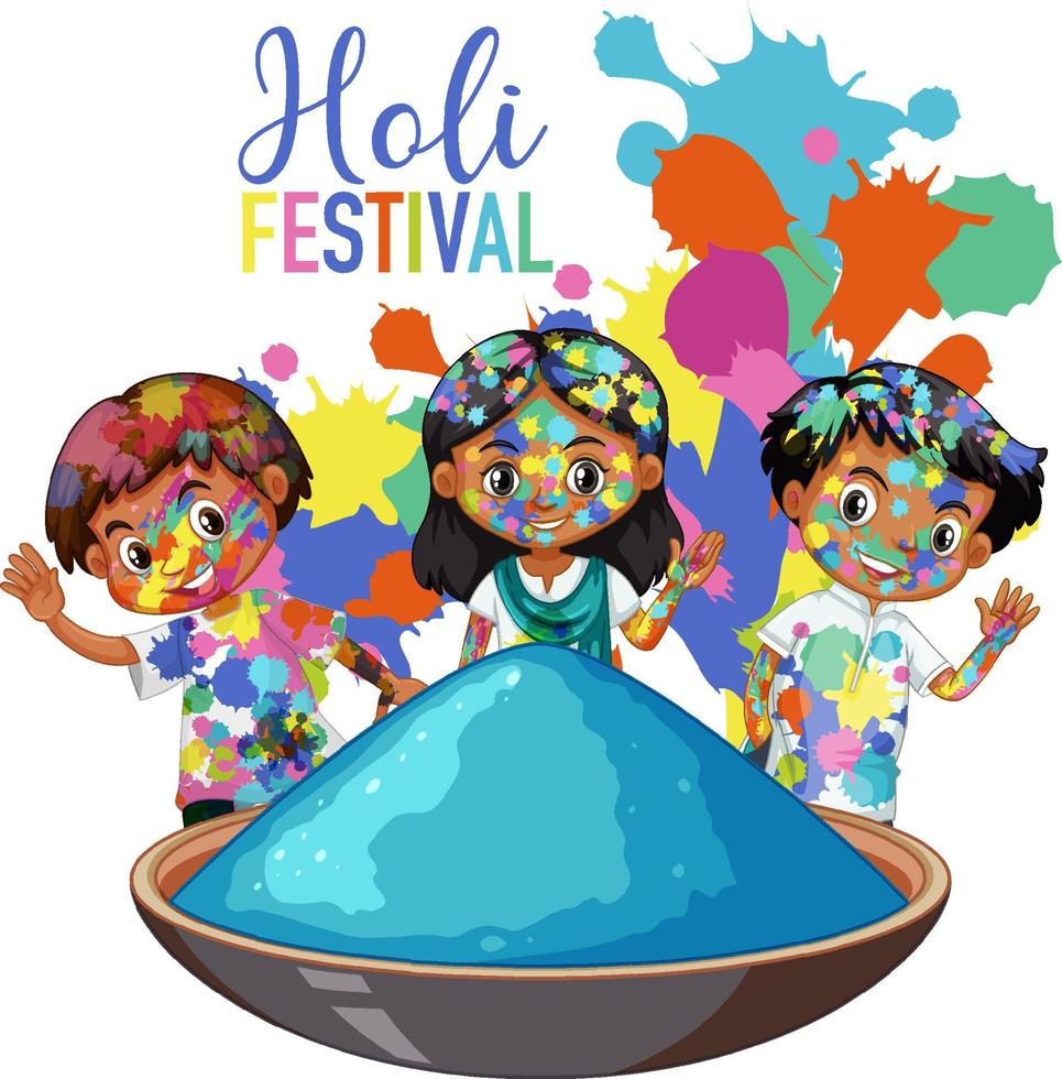 Happy holi fastival con personaje de dibujos animados de niños vector