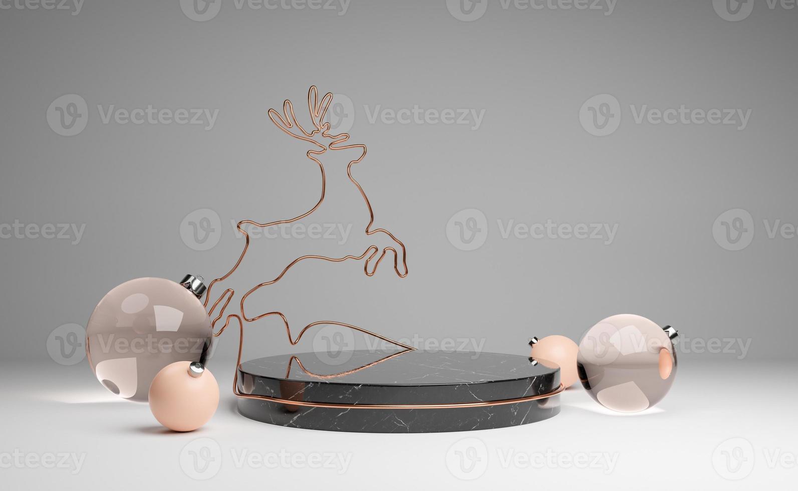 podium with christmas balls and reindeer shaped wire photo