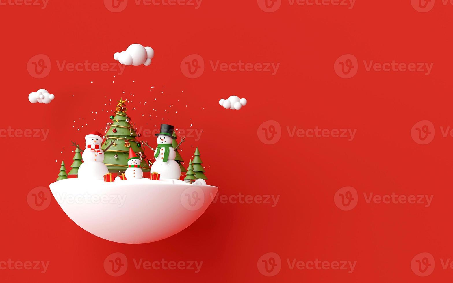 Merry Christmas and Happy New Year, Snowman celebrate Christmas day with Christmas gifts on a red background, 3d rendering photo
