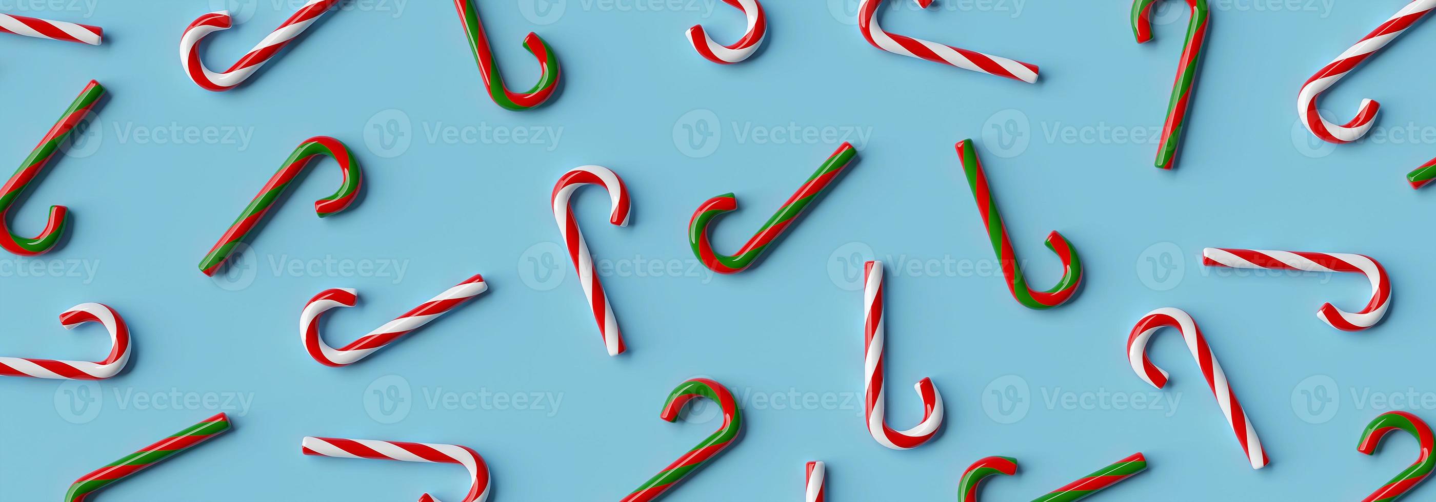 Christmas banner background of Christmas candy cane on a blue background, 3d rendering photo