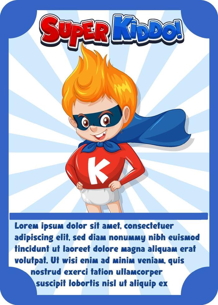 plantilla de tarjeta de juego de personajes con word super kiddo vector