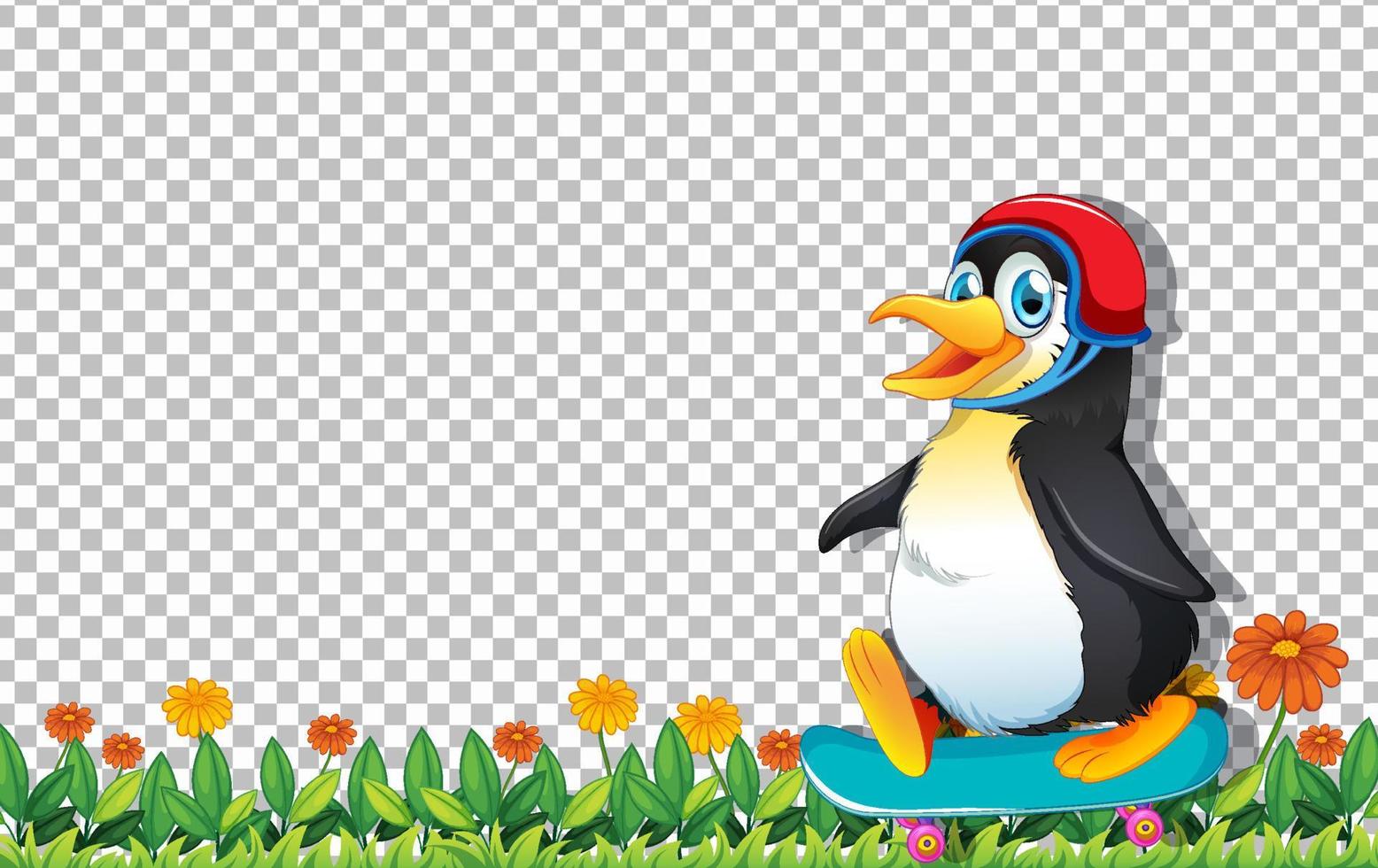 Penguin playing skateboard on grid background vector