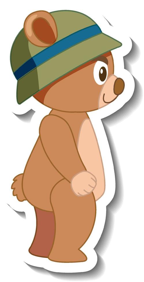 Cute bear cartoon wearing hat sticker side view vector