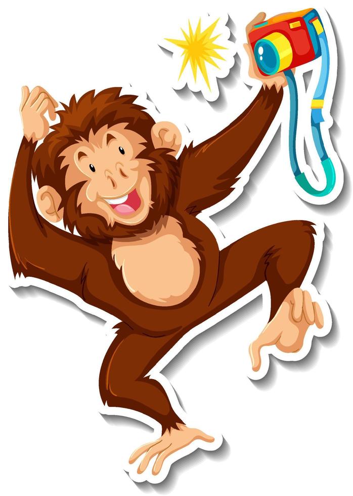 Funny monkey animal cartoon sticker vector