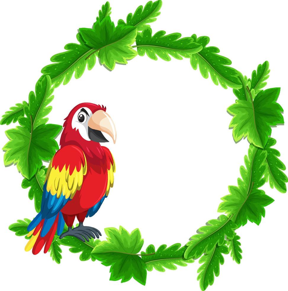 Round green leaves banner template with a parrot bird vector