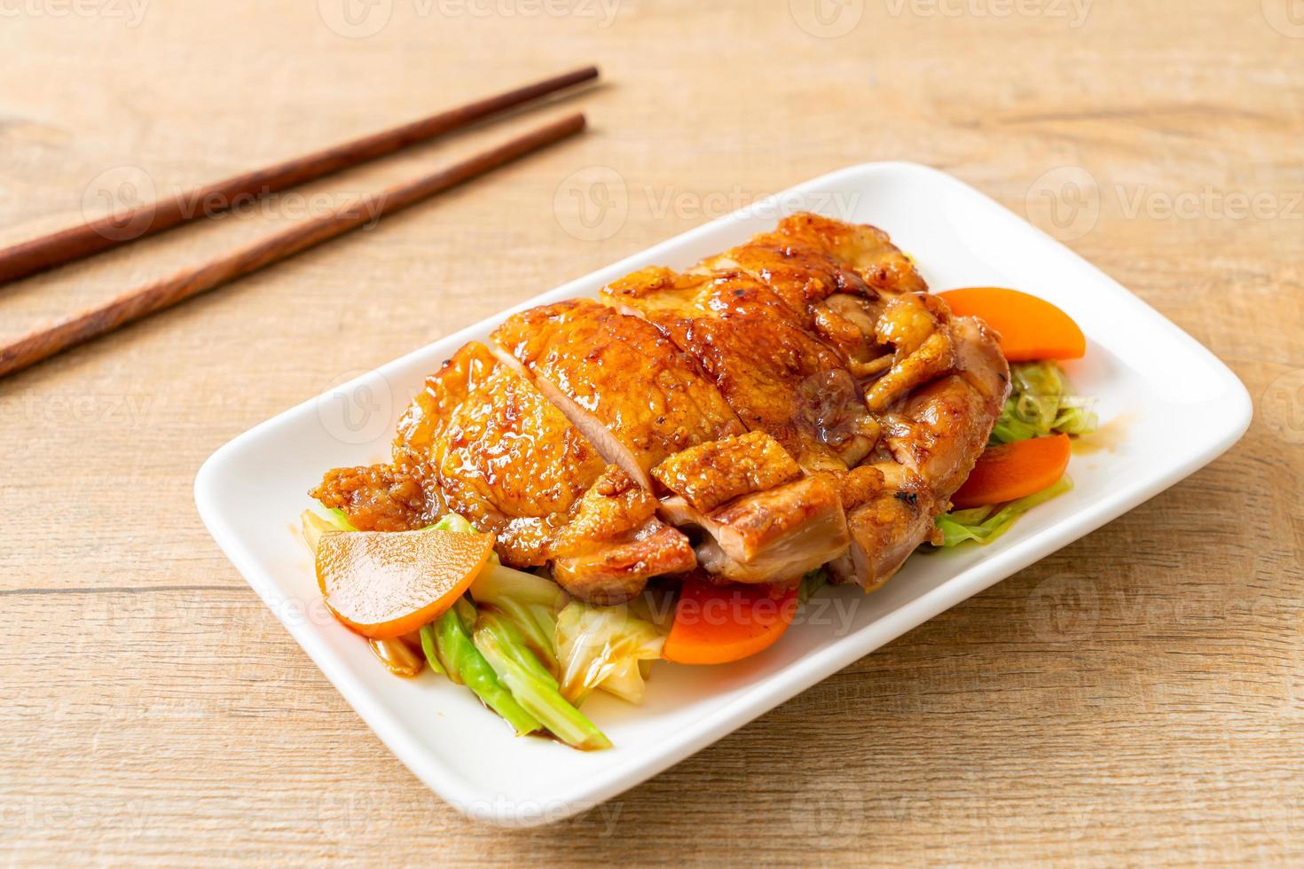 teppanyaki chicken steak with cabbage and carrot photo