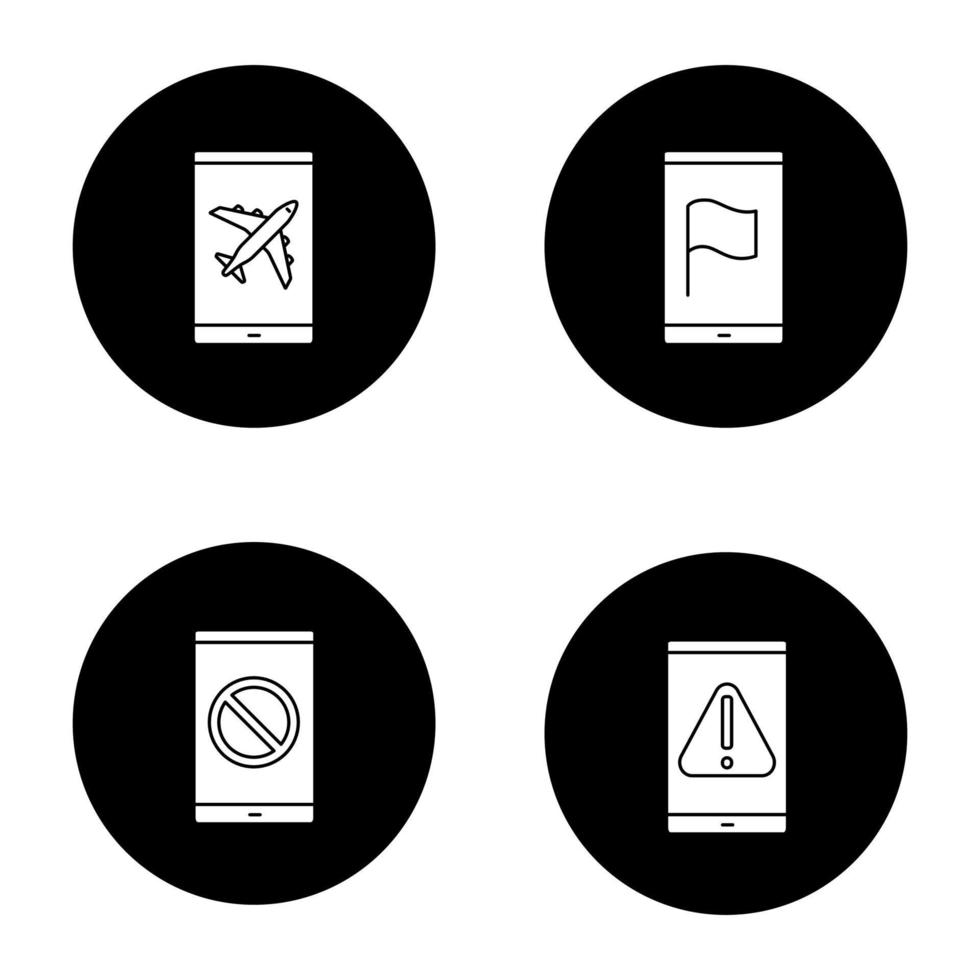 conjunto de iconos de glifo de aplicaciones de teléfonos inteligentes vector