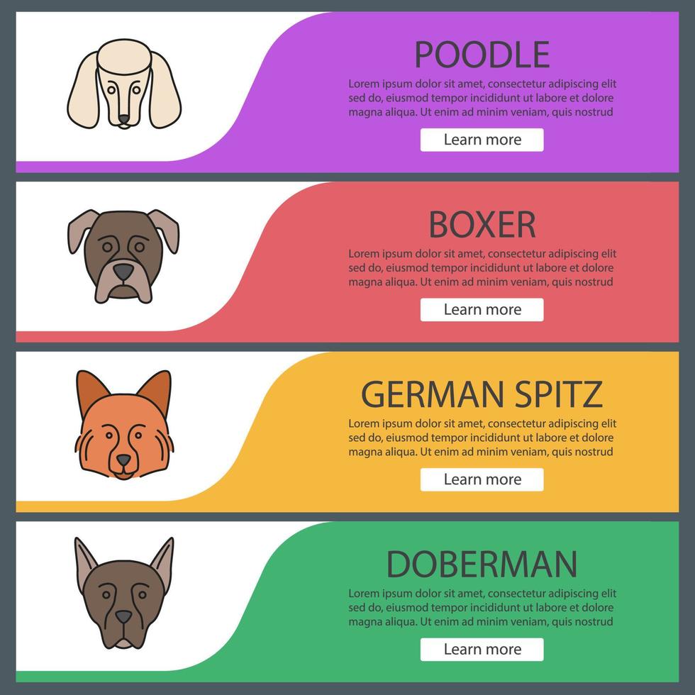 Dogs breeds web banner templates set vector