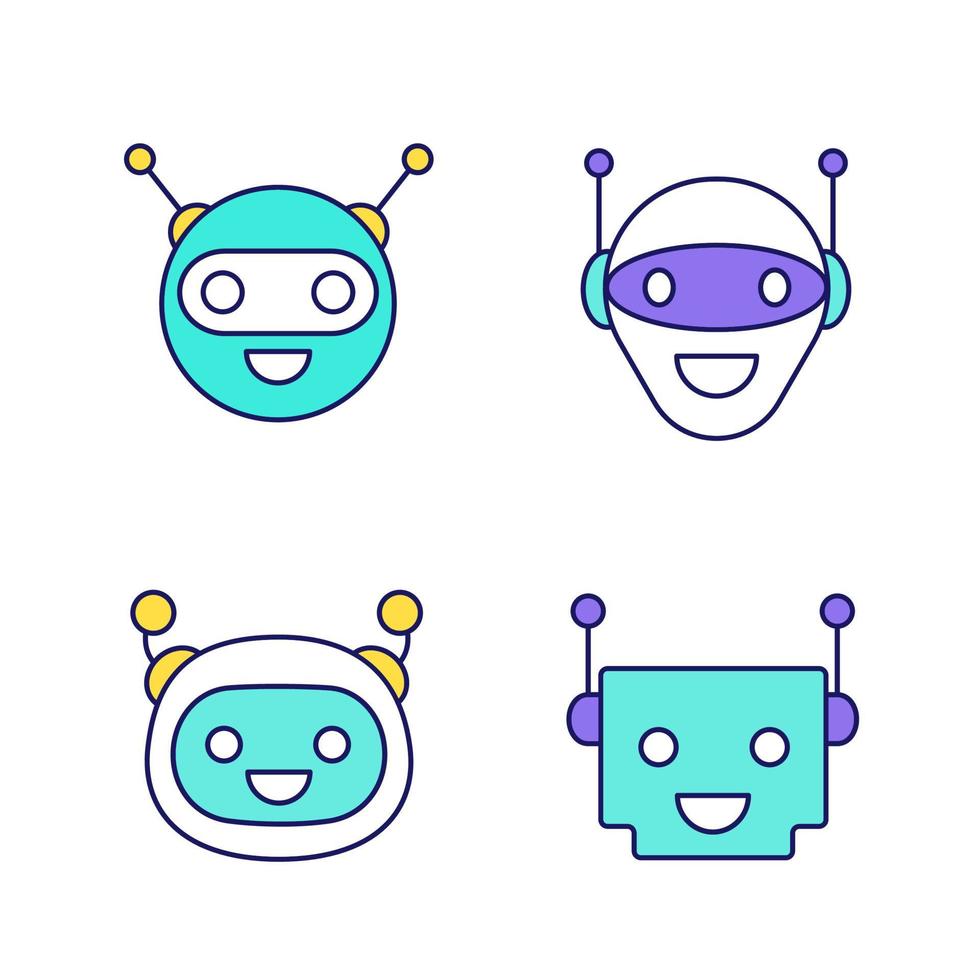 Chatbots color icons set vector