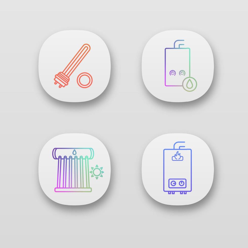 Heating app icons set vector