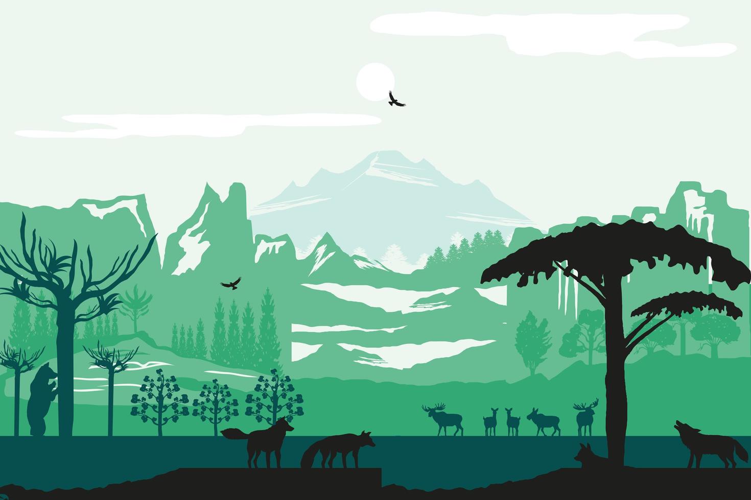 silueta montañas animales vector