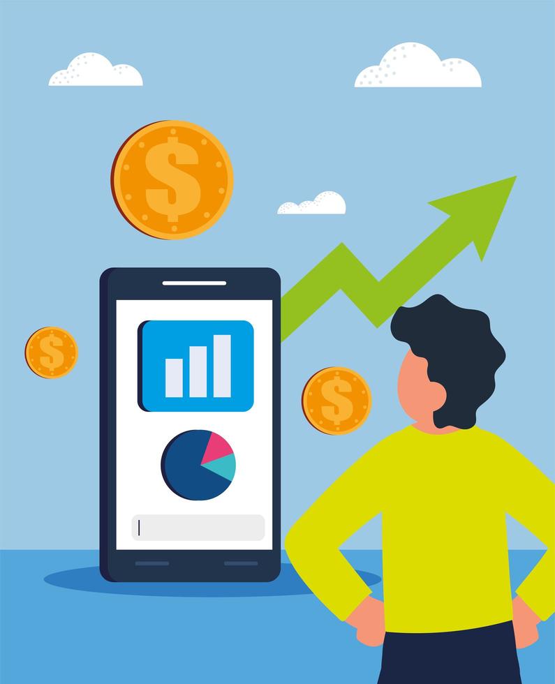 man and online financial vector