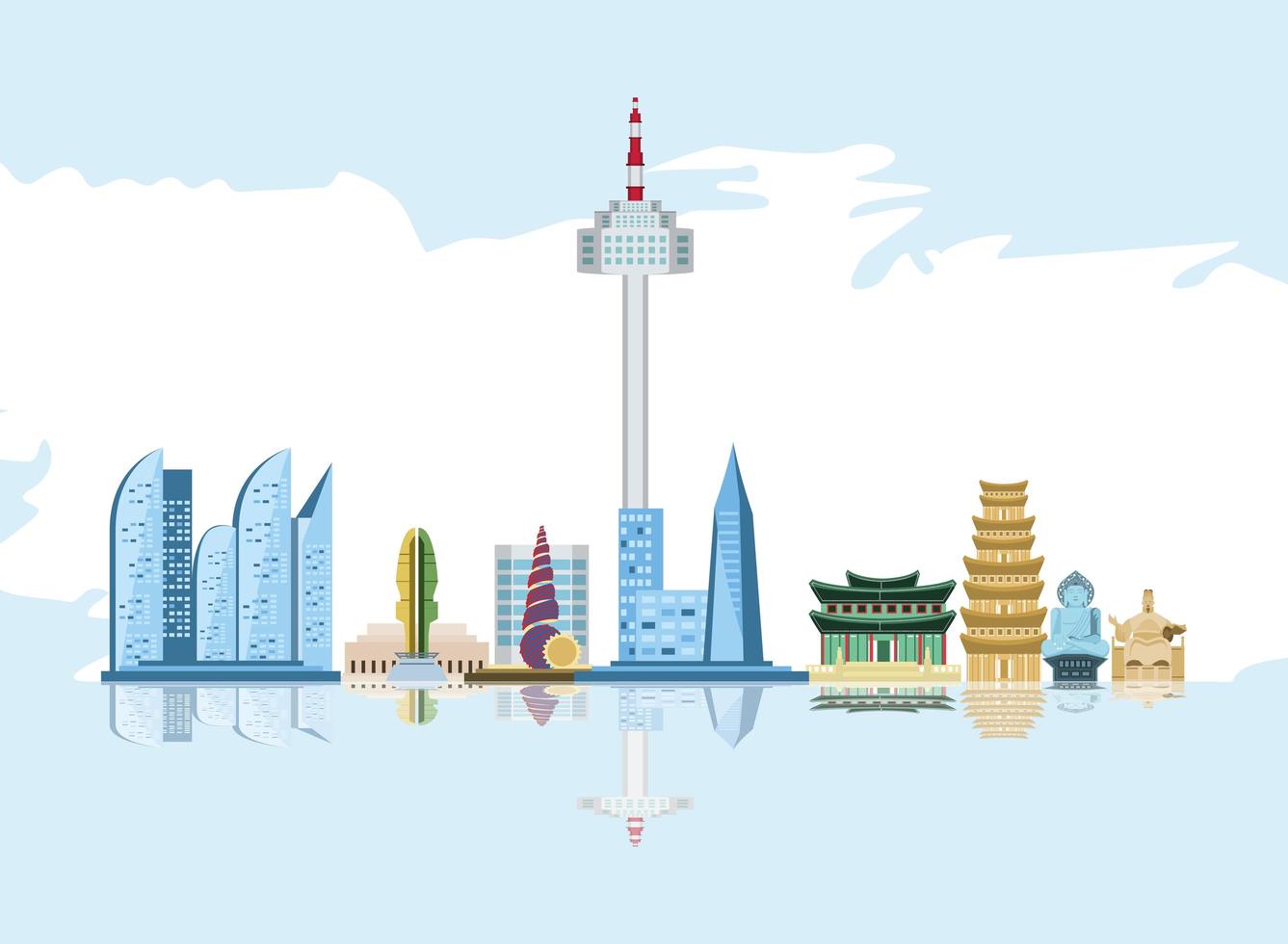 korean skyscrapers famous landmarks vector