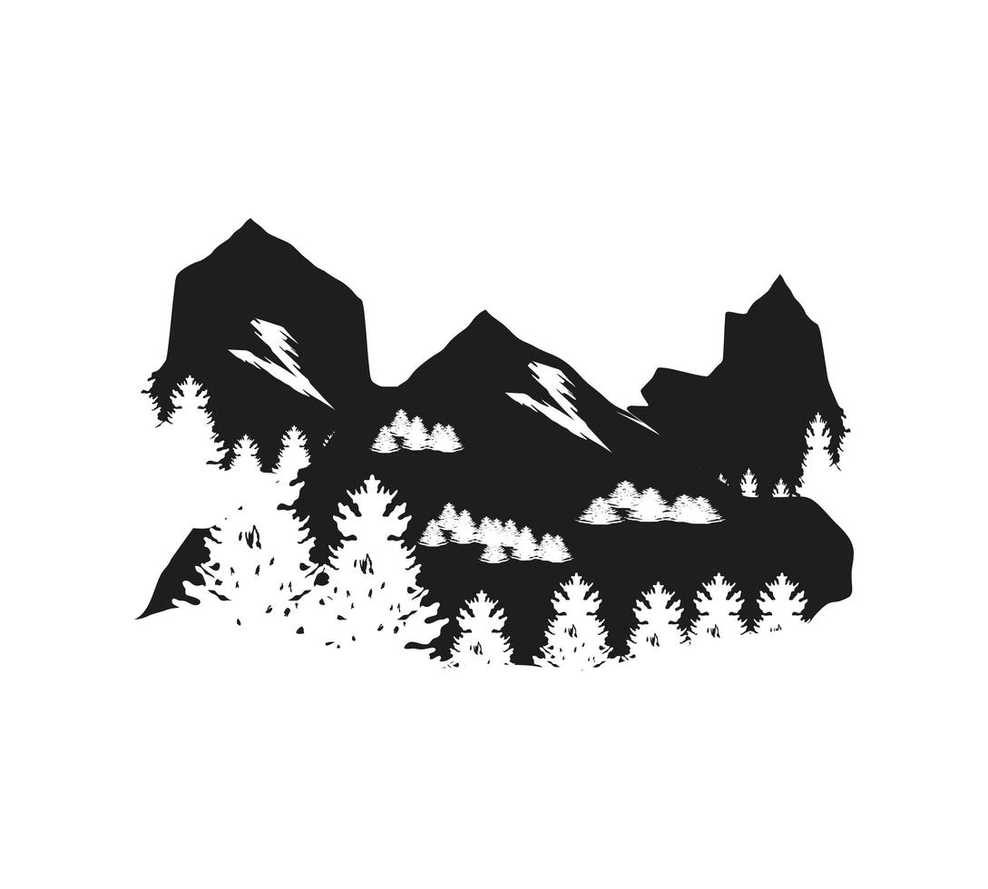 silhouette mountains forest vector