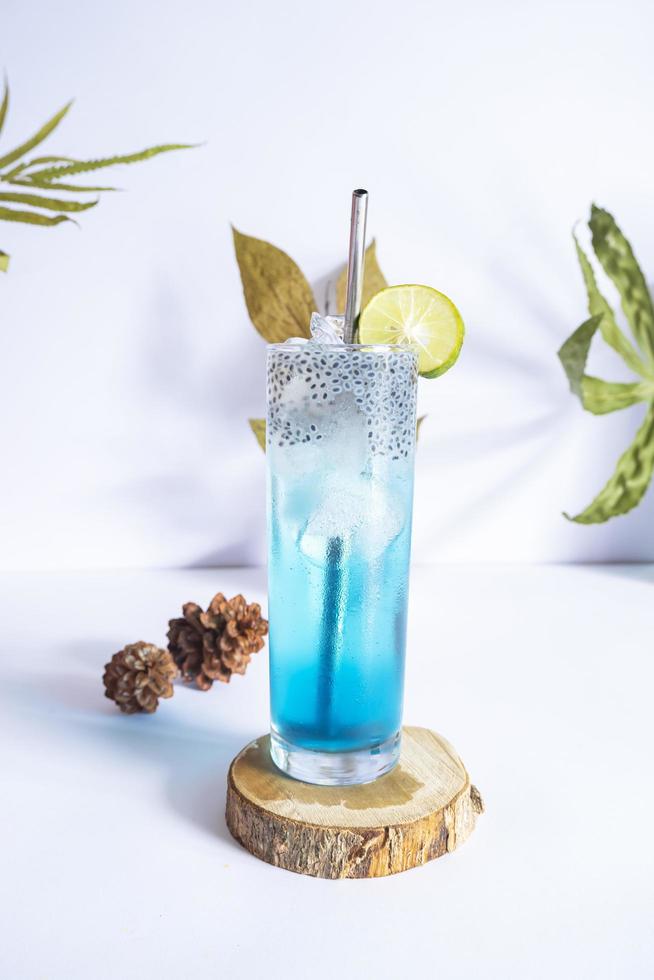 Summer Ocean Blue Cold Drink. Summer Minimalist Concept Ideas photo