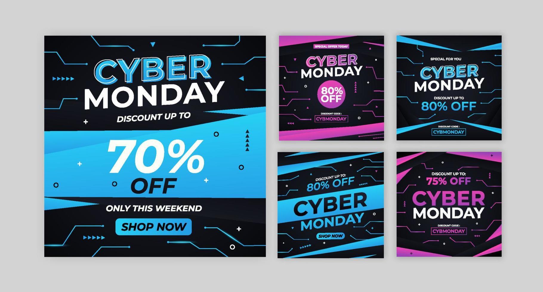 colección de publicaciones en redes sociales de cyber monday vector