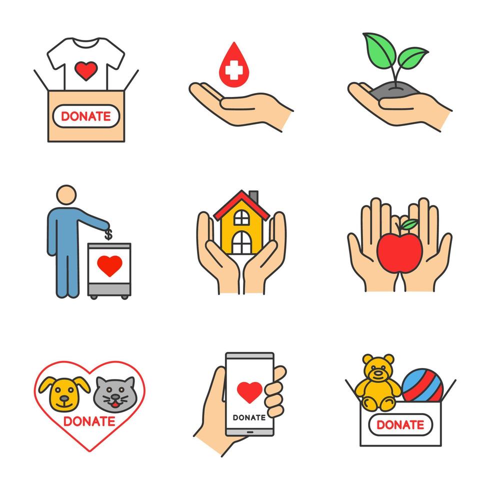 Charity color icons set vector