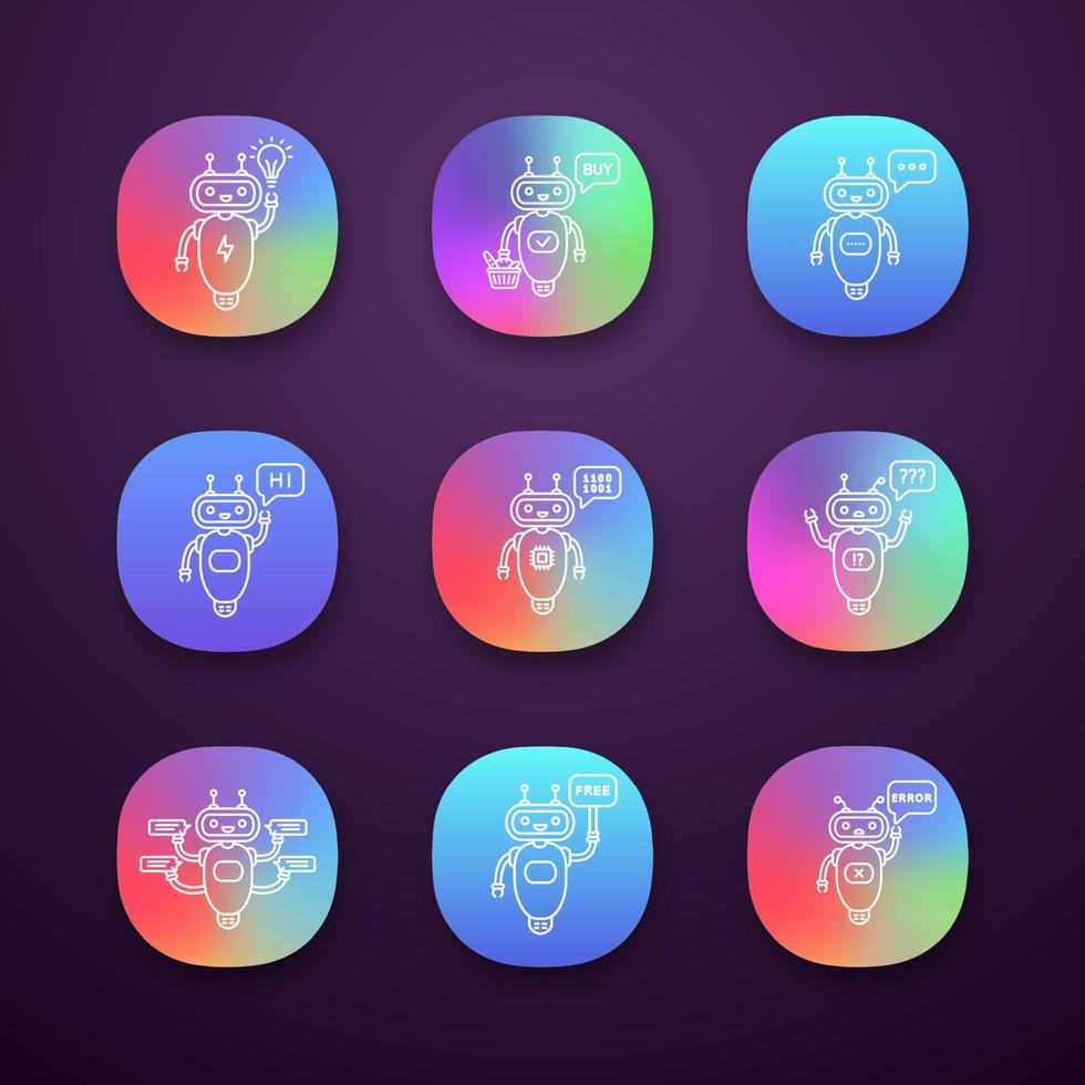 Chatbots app icons set vector