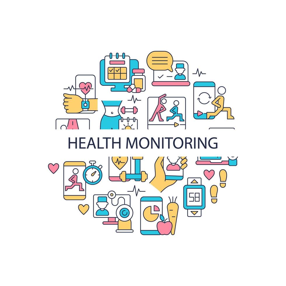 Health monitoring abstract color concept layout with headline vector