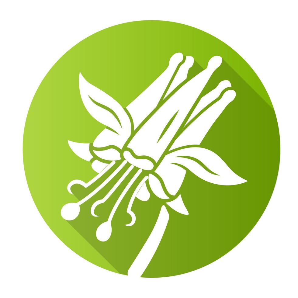 Crimson columbine green flat design long shadow glyph icon. Aquilegia formosa. Blooming wildflower. Spring blossom. Red columbine. Wild herbaceous plant. Vector silhouette illustration