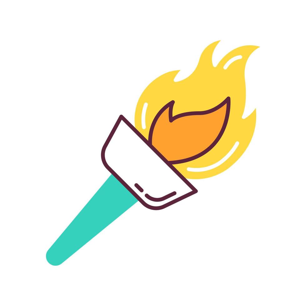 Medieval torch color icon. Flambeau. Burning fire. Bright beacon. Flare, bonfire. Ancient olympic sport victory. Historical discovery. Traveling and exploration. Isolated vector illustration