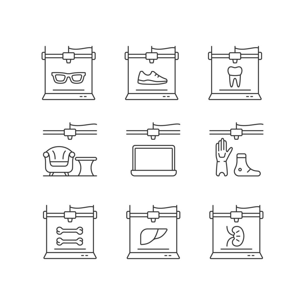 Additive manufacturing linear icons set vector