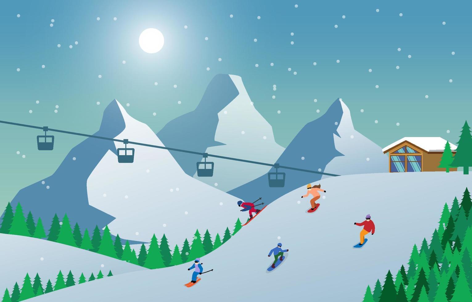 Winter Sport Activities on Snow Mountain Background 3743934 Vector Art ...