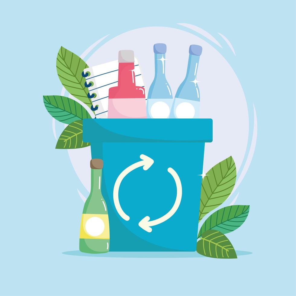 recycle bin with bottles glass vector