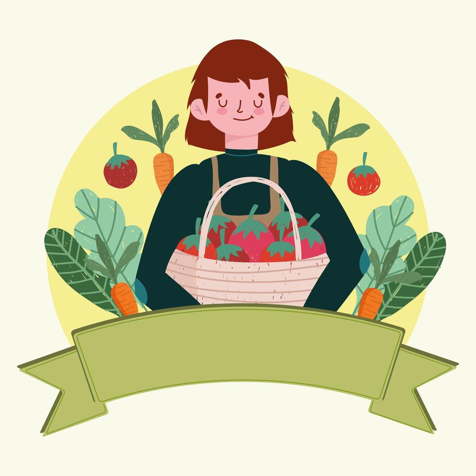 niño con tomates orgánicos vector