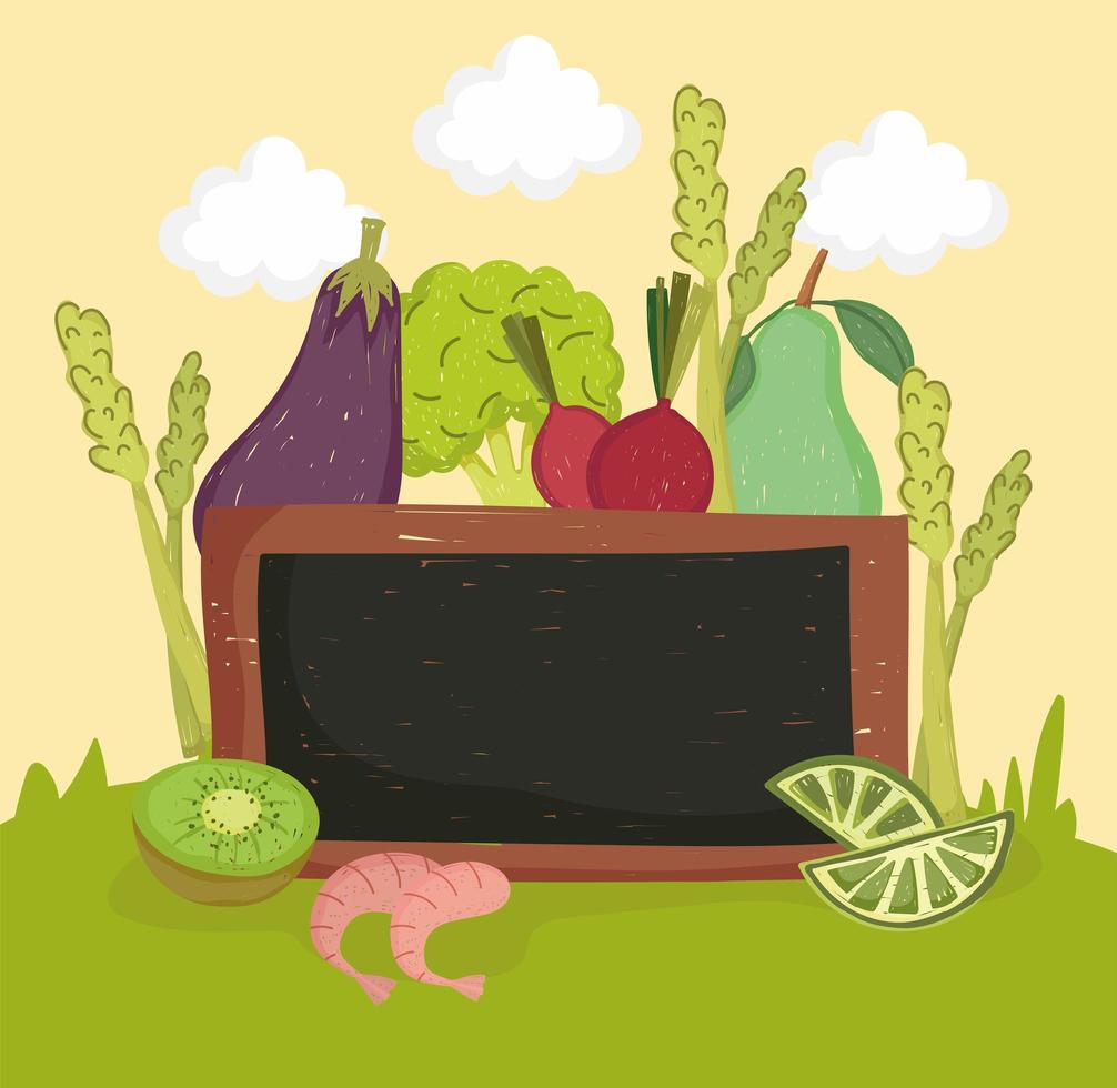 healthy food and blank board vector