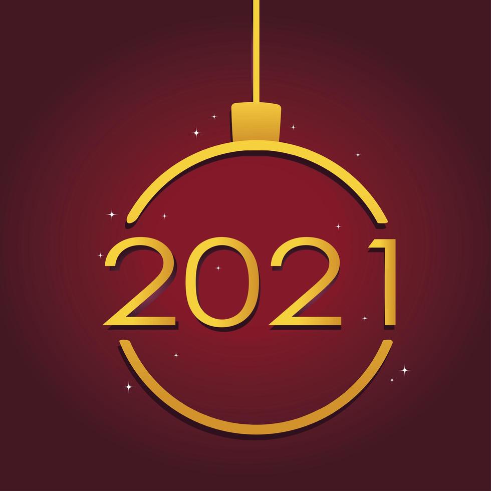 happy new year 2021 golden hanging ball decoration vector