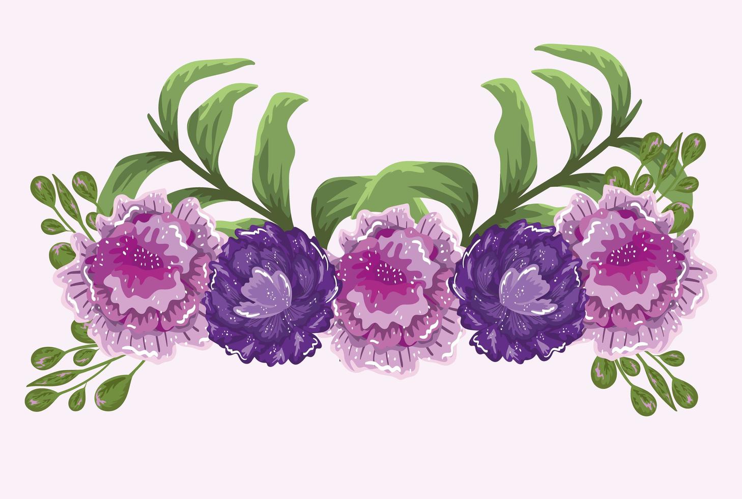 flowers pink and purple foliage plants nature painting design vector