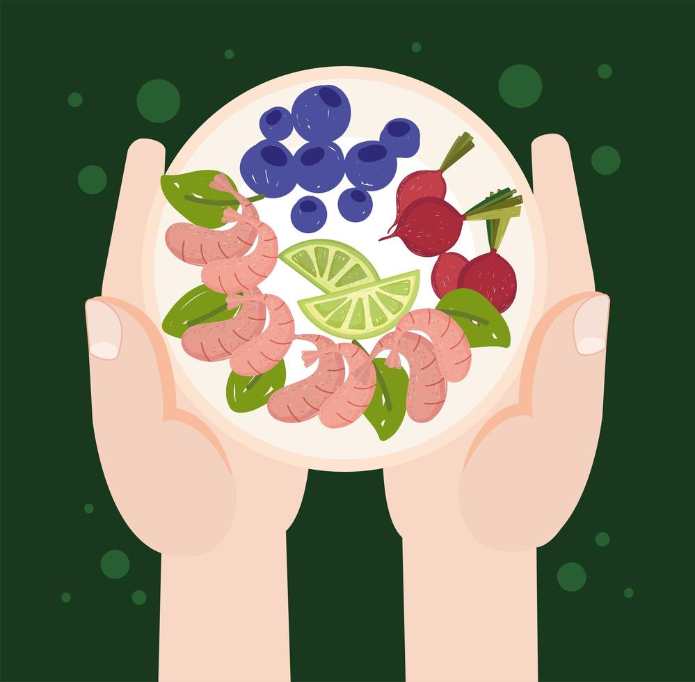 hands with healthy food vector