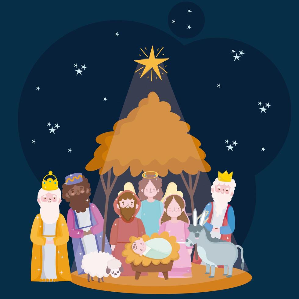 happy epiphany, three wise kings sacred family and angel vector