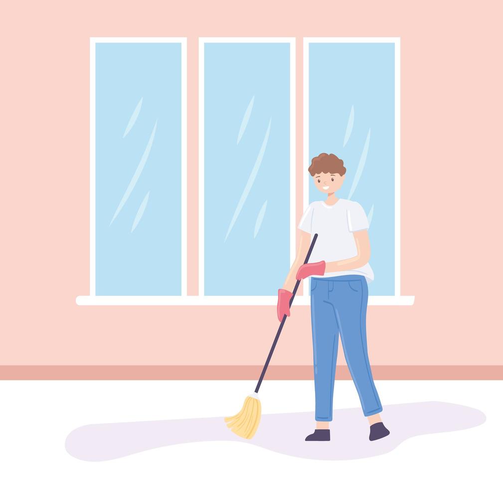 man cleaning floor vector