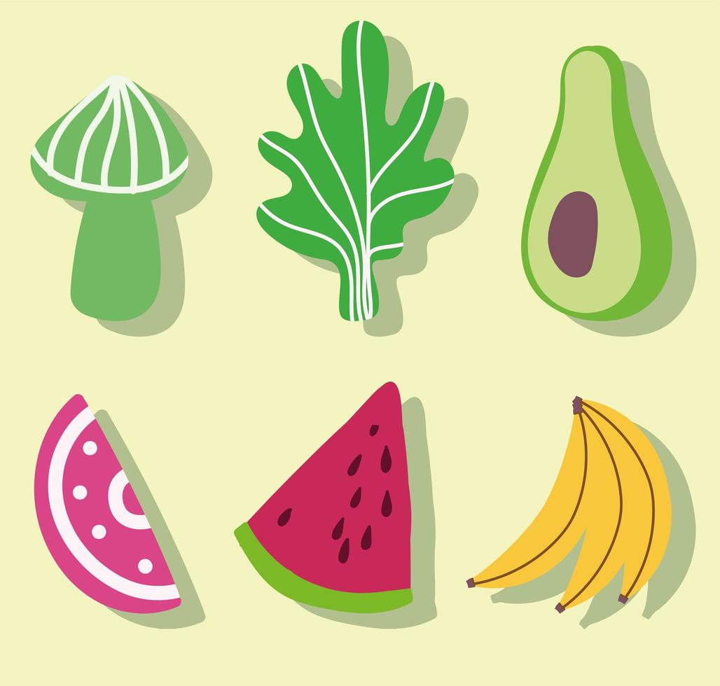 cooking avocado lettuce and fruits fresh food cartoon flat icon vector